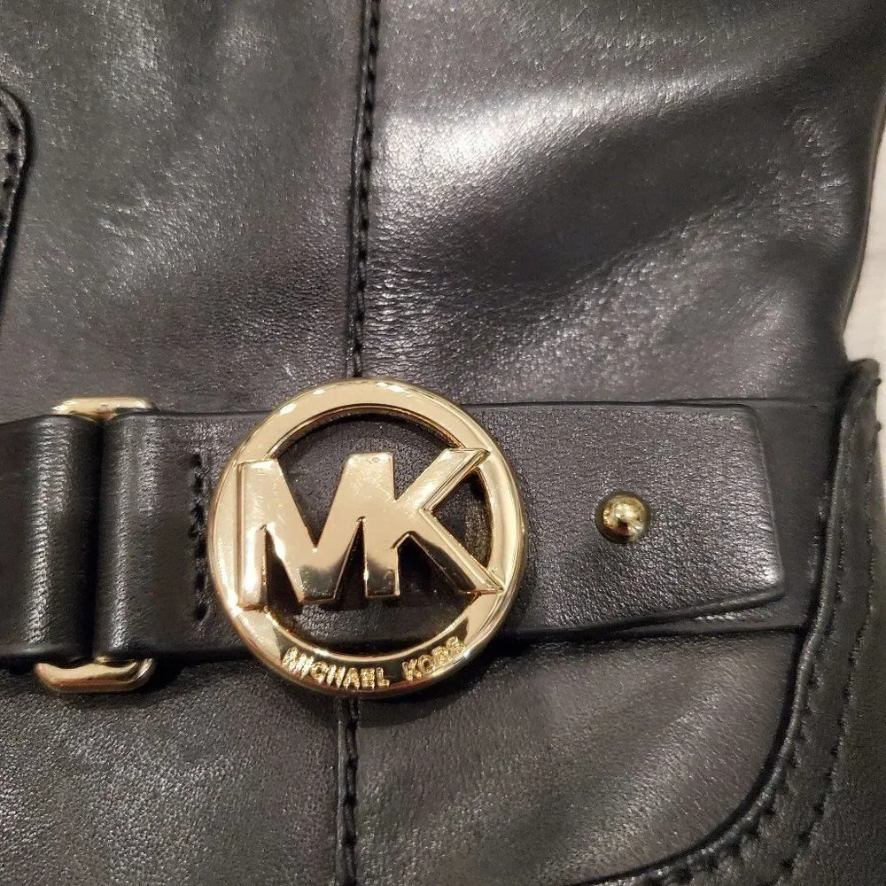 Michael Kors Women Black Leather Riding Harness Boots Knee High Size 6M